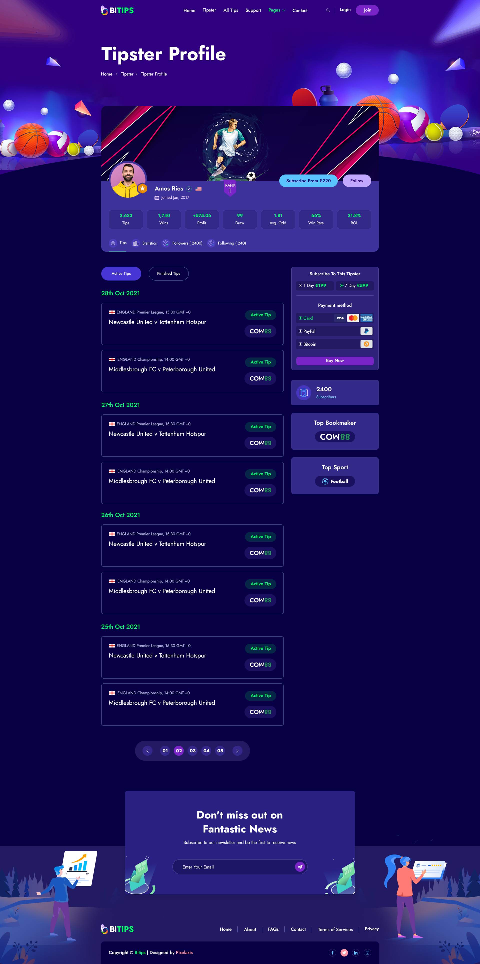 Bitips - Prediction Tips & Tipster Platform PSD Template by pixelaxis